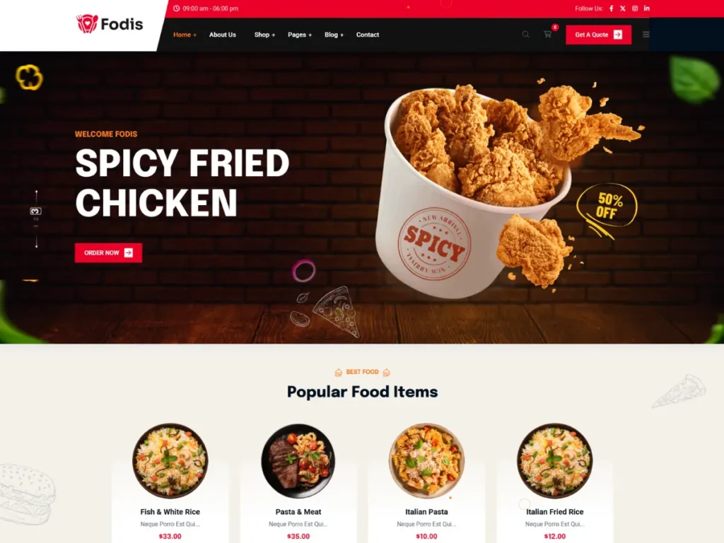 Fodis – Tema WordPress para Restaurante y Cafetería