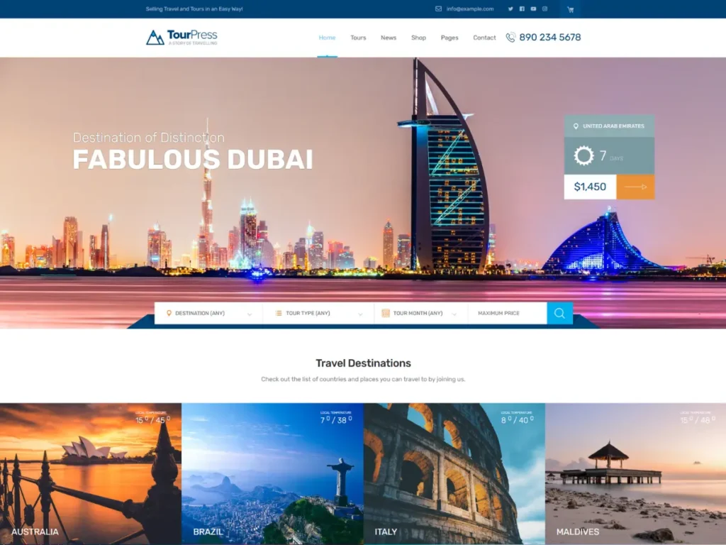 TourPress – Tema WordPress para Agencias de Viajes y Tours